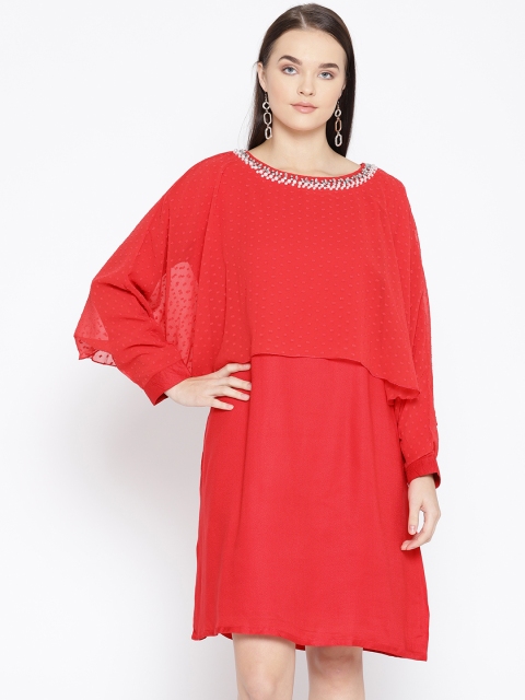 

Taanz Women Red Solid A-Line Dress