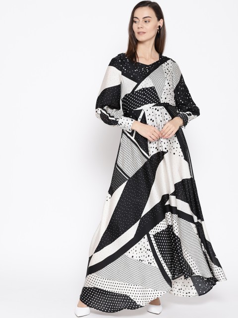 

Taanz Women Black & Off-White Printed Maxi Dress