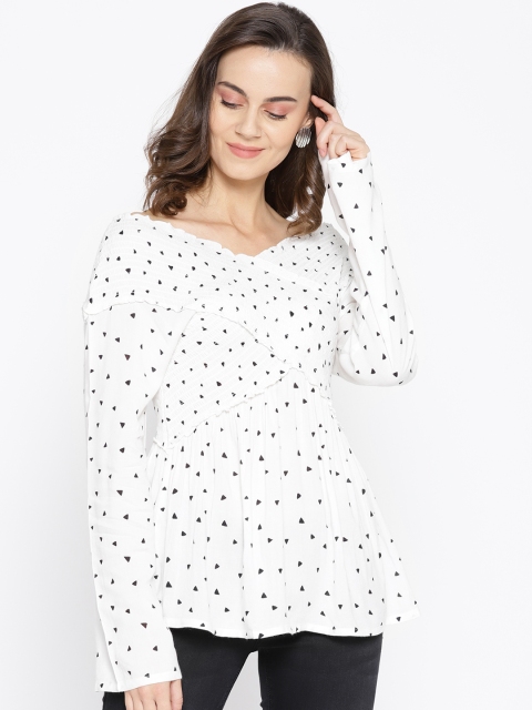 

Taanz Women White & Black Printed Bardot Top
