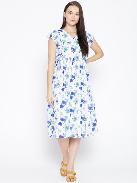 

Taanz Women White & Blue Floral Print A-Line Dress