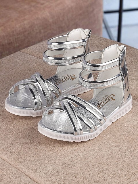 

Walktrendy Girls Silver-Toned Solid Open Toe Flats