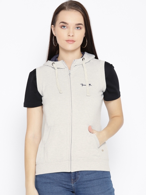 

Taanz Women Grey Melange Solid Sleeveless Hooded Sweatshirt