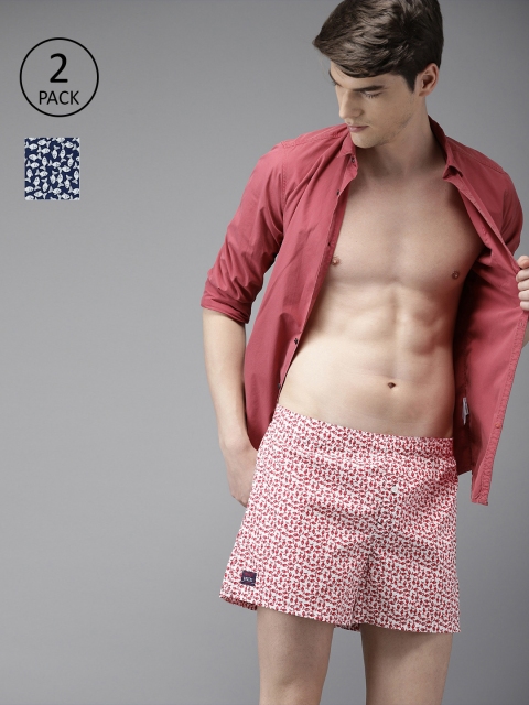 

THE BEAR HOUSE Men Pack of 2 Printed Boxers TBH-ZOE, Red