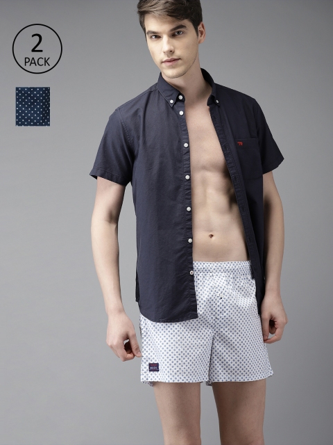 

THE BEAR HOUSE Men Pack of 2 Printed Boxers TBH-TWIX, Navy blue