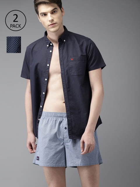 

THE BEAR HOUSE Men Pack of 2 Printed Boxers TBH-IVY, Navy blue