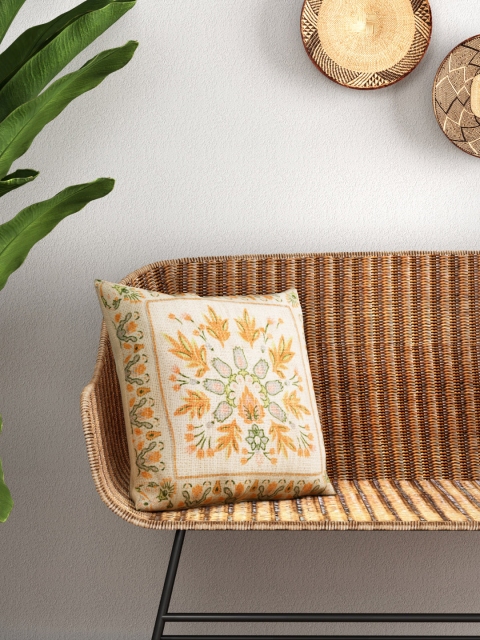 

Aura Off-White & Orange Printed 16'' x 16'' Square Cushion