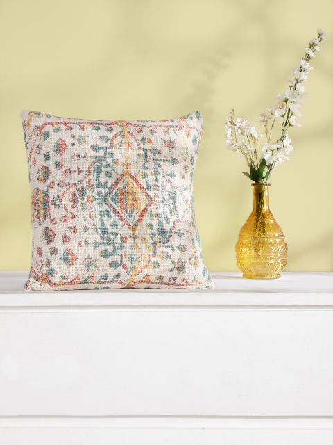 

Aura Off-White & Green Printed 16'' x 16'' Square Cushion