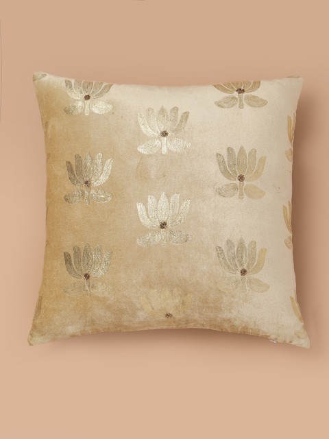 

Aura Beige Single Floral Embellished Square Cushion Cover