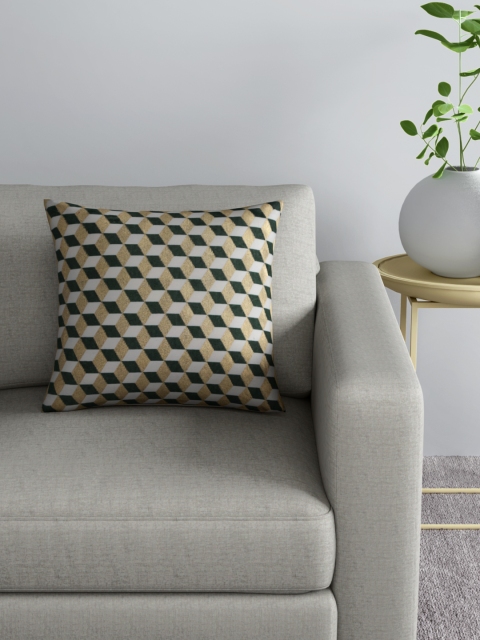 

Aura White & Green Printed Square Cushion