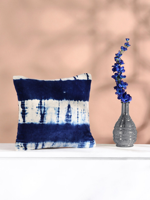 

Aura Navy Blue & Beige Dyed Print 16" x 16" Square Cushion