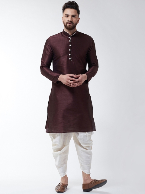 

SOJANYA Men Brown & Off-White Solid Kurta with Dhoti Pants