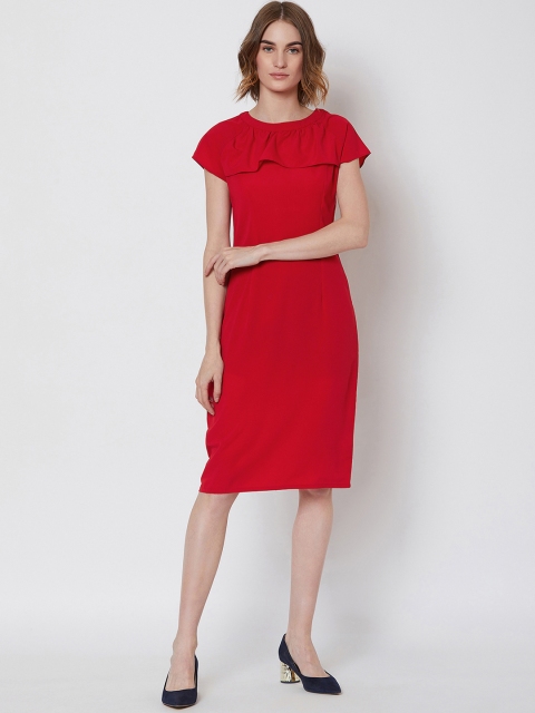 

Nun Women Solid Red Ruffled Sheath Dress