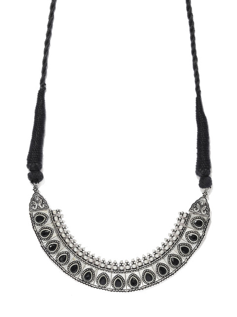 

Ayesha Silver-Toned Antique Black Stone Studded Necklace