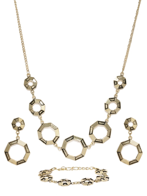 

Ayesha Antique Jewellery Set With Round Shaped Earrings & Bracelet, Gold
