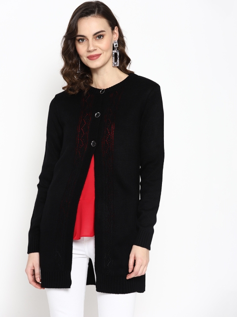 

Cayman Women Black Solid Longline Cardigan Sweater