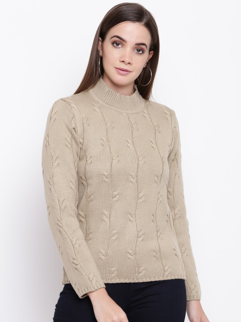 

Cayman Women Beige Woollen Cable Knit Sweater
