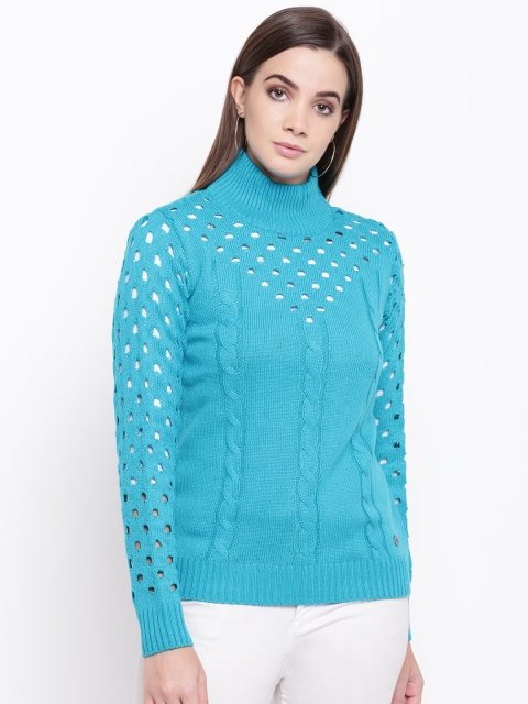 

Cayman Women Blue Self Design Woollen Sweater