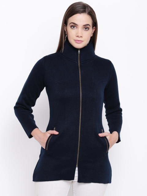 

Cayman Women Navy Blue Solid Tailored Jacket