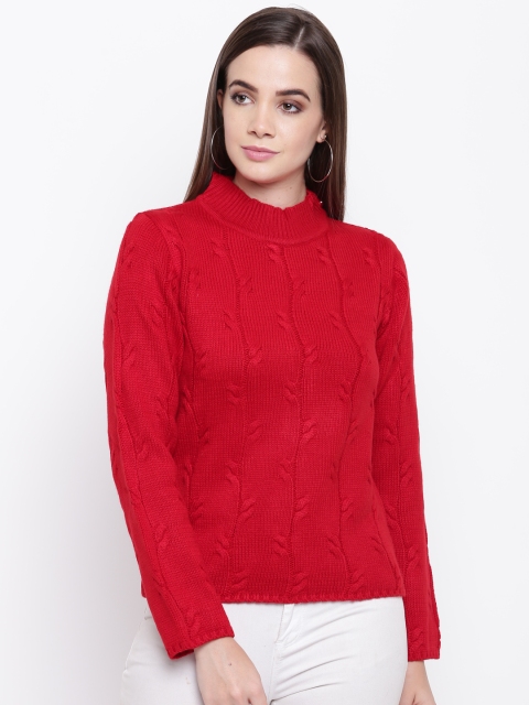 

Cayman Women Red Self Design Sweater