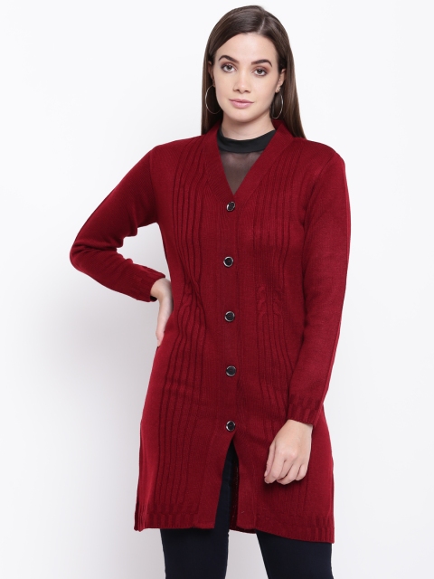 

Cayman Women Maroon Self-Striped Cardigan