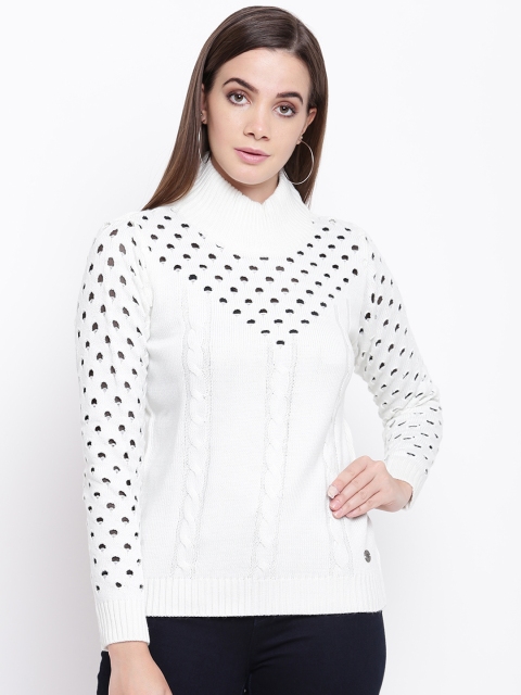 

Cayman Women Off-White Self Design Woollen Sweater