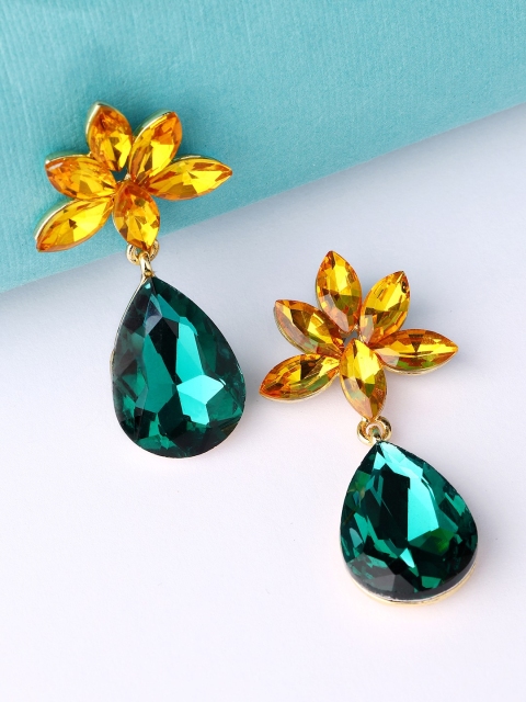 

Rubans Gold-Toned & Green Leaf Shaped Drop Earrings