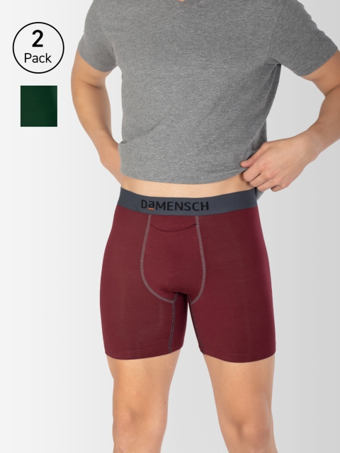 

DAMENSCH Men Pack of 2 DEO-SOFT Deodorizing Micro Modal solid Boxer Trunks DAM-BB-WR&JG, Maroon