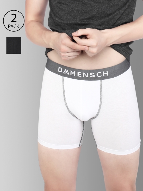 

DAMENSCH Men White & Black Solid Pack of 2 Trunks DAM-BB-OB&FW-PACK-2-MIX