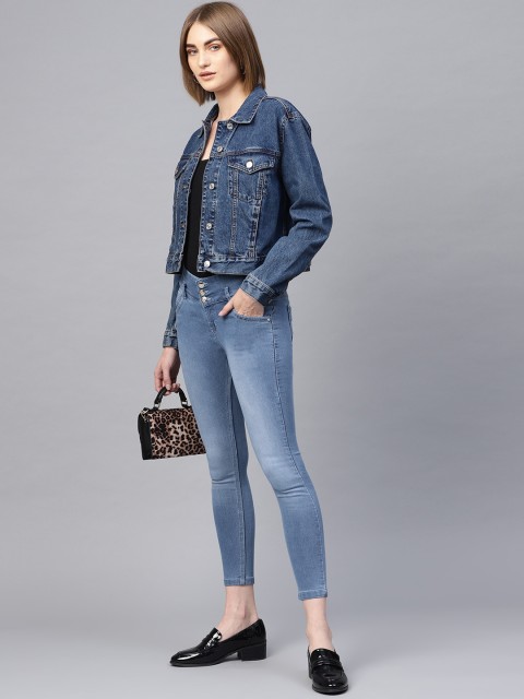 

Purple Feather Women Blue Skinny Fit High-Rise Clean Look Stretchable Cropped Jeans