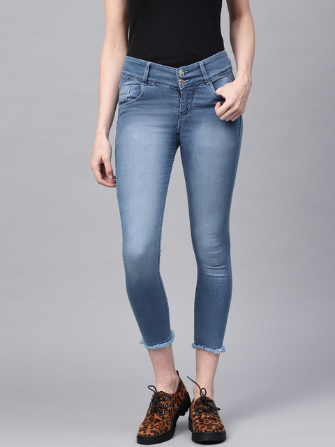 

Purple Feather Women Blue Skinny Fit High-Rise Clean Look Stretchable Cropped Jeans