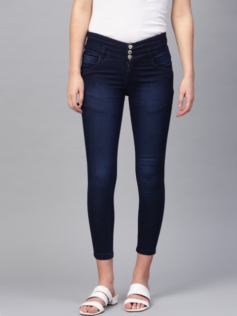 

Purple Feather Women Navy Blue Skinny Fit High-Rise Clean Look Stretchable Cropped Jeans