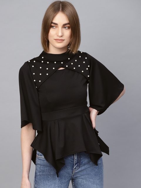 

Purple Feather Women Black Solid Empire Top