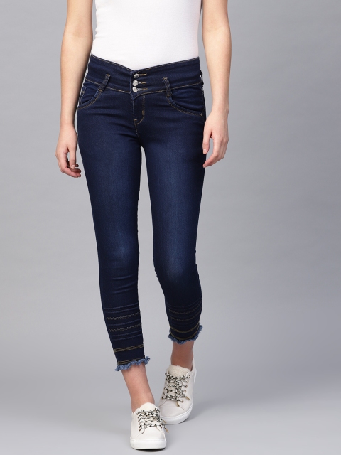 

Purple Feather Women Navy Blue Skinny Fit High-Rise Clean Look Stretchable Cropped Jeans