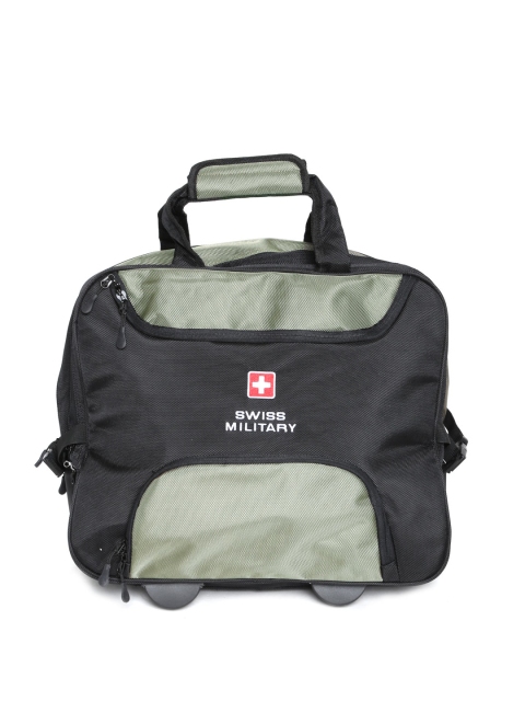 

SWISS MILITARY Unisex Black & Olive Green Small Trolley Bag