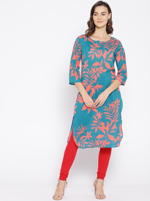 

Raano Women Blue & Red Floral Printed Straight Kurta