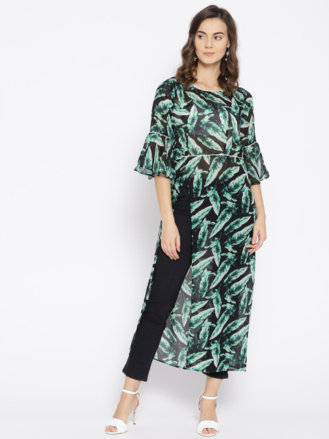 

Raano Women Black & Green Printed A-Line Kurta