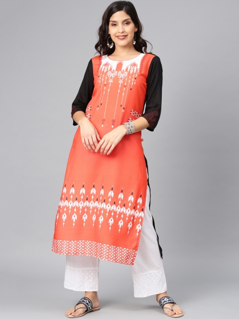 

Alena Women Black & Rust Printed Straight Kurta