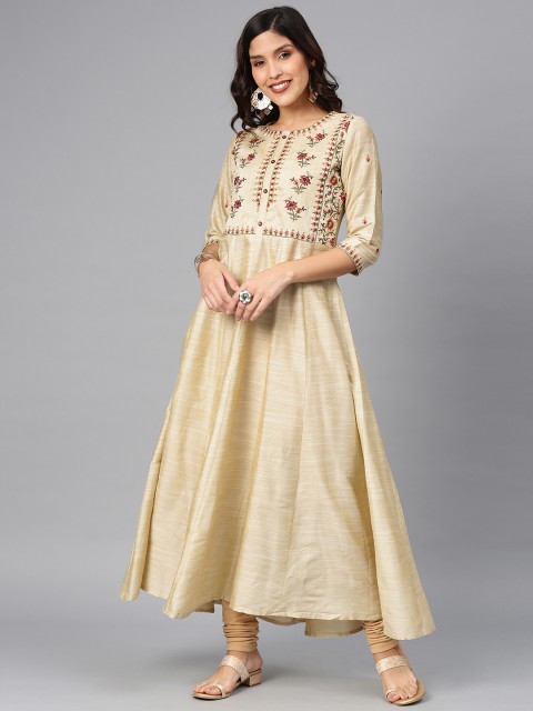 

Alena Women Off-White Yoke Design A-Line Kurta