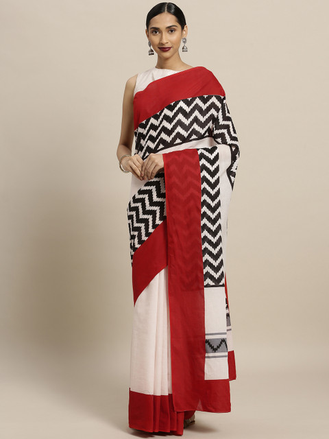

Mitera White & Red Pure Cotton Printed Saree