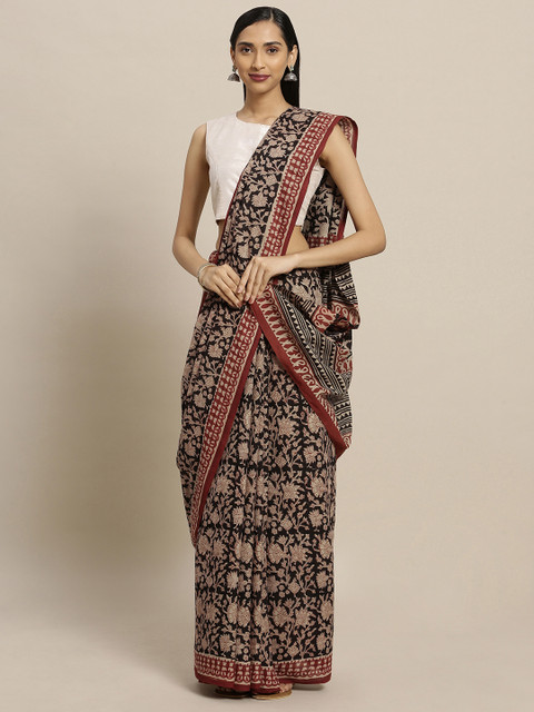 

Mitera Black Pure Cotton Dyed Bagru Saree