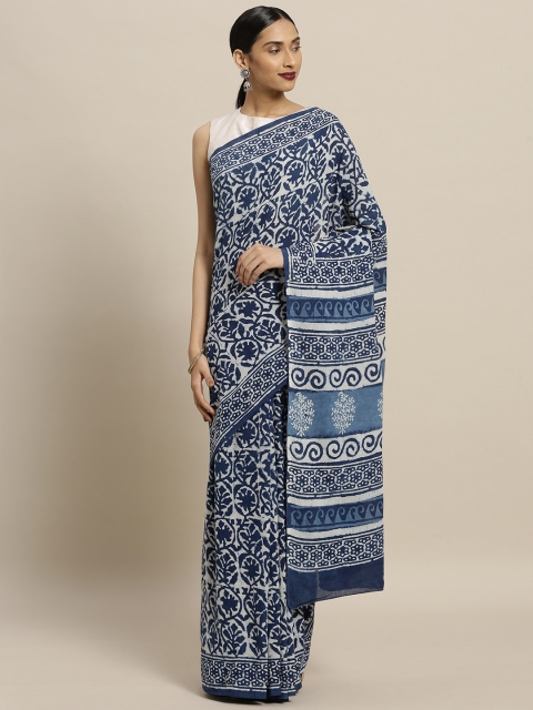 

Mitera Blue & White Pure Cotton Dyed Saree