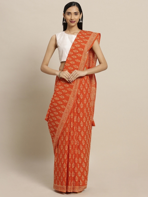 

Mitera Orange Printed Pure Cotton Saree