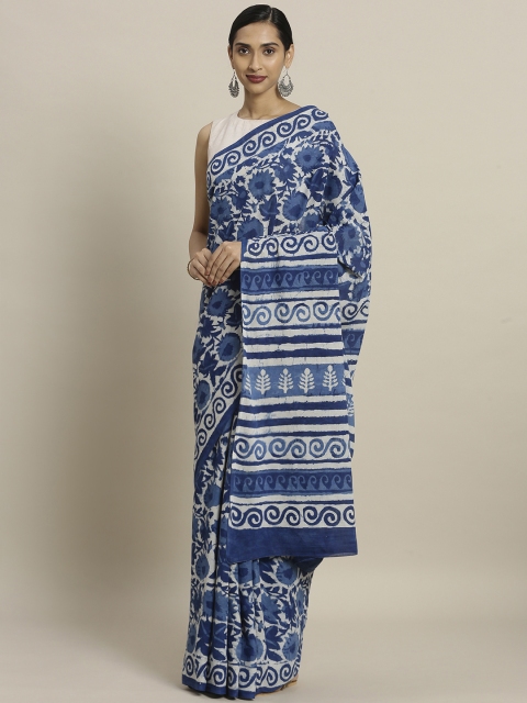 

Mitera Blue & White Pure Cotton Dyed Saree