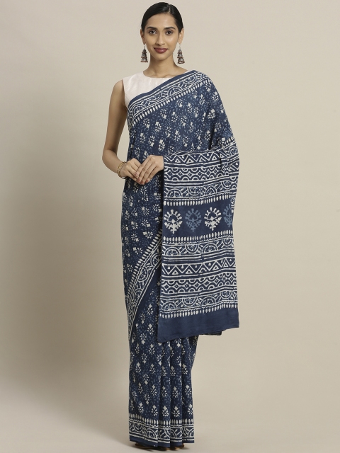 

Mitera Blue & White Pure Cotton Dyed Saree