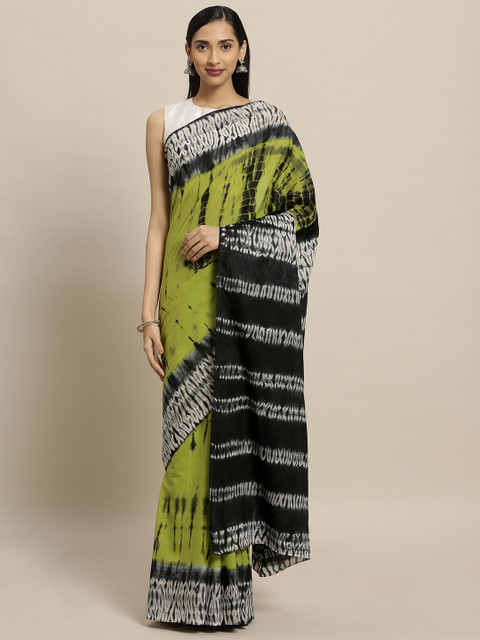 

Mitera Green & Black Pure Cotton Dyed Saree