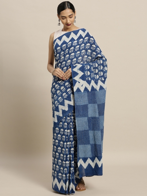 

Mitera Blue & White Pure Cotton Dyed Saree