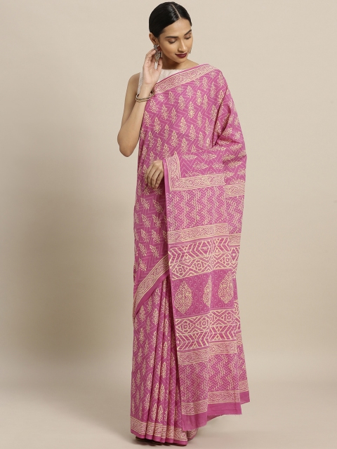 

Mitera Pink Printed Pure Cotton Saree