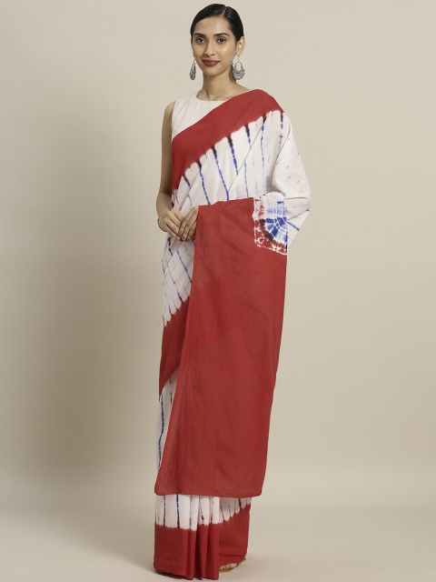 

Mitera White & Red Pure Cotton Dyed Saree