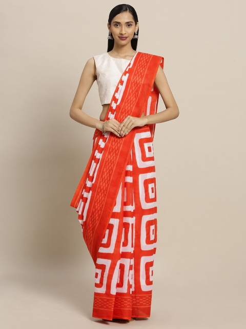 

Mitera Orange & White Pure Cotton Printed Saree