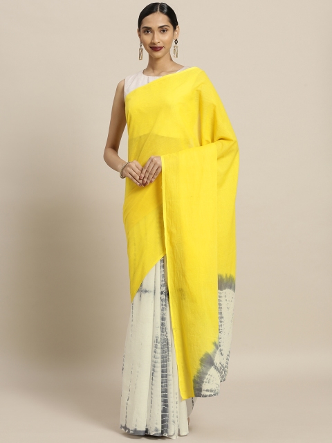 

Mitera Yellow & White Pure Cotton Dyed Saree